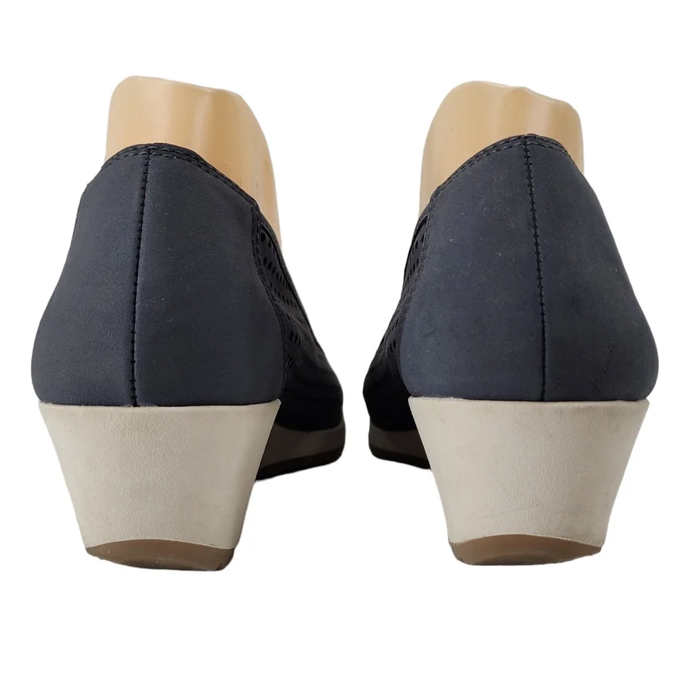 Naturalizer Becky Wedge Heels 9.5 Women Gray White N5 Comfort Shoe Perforated‎